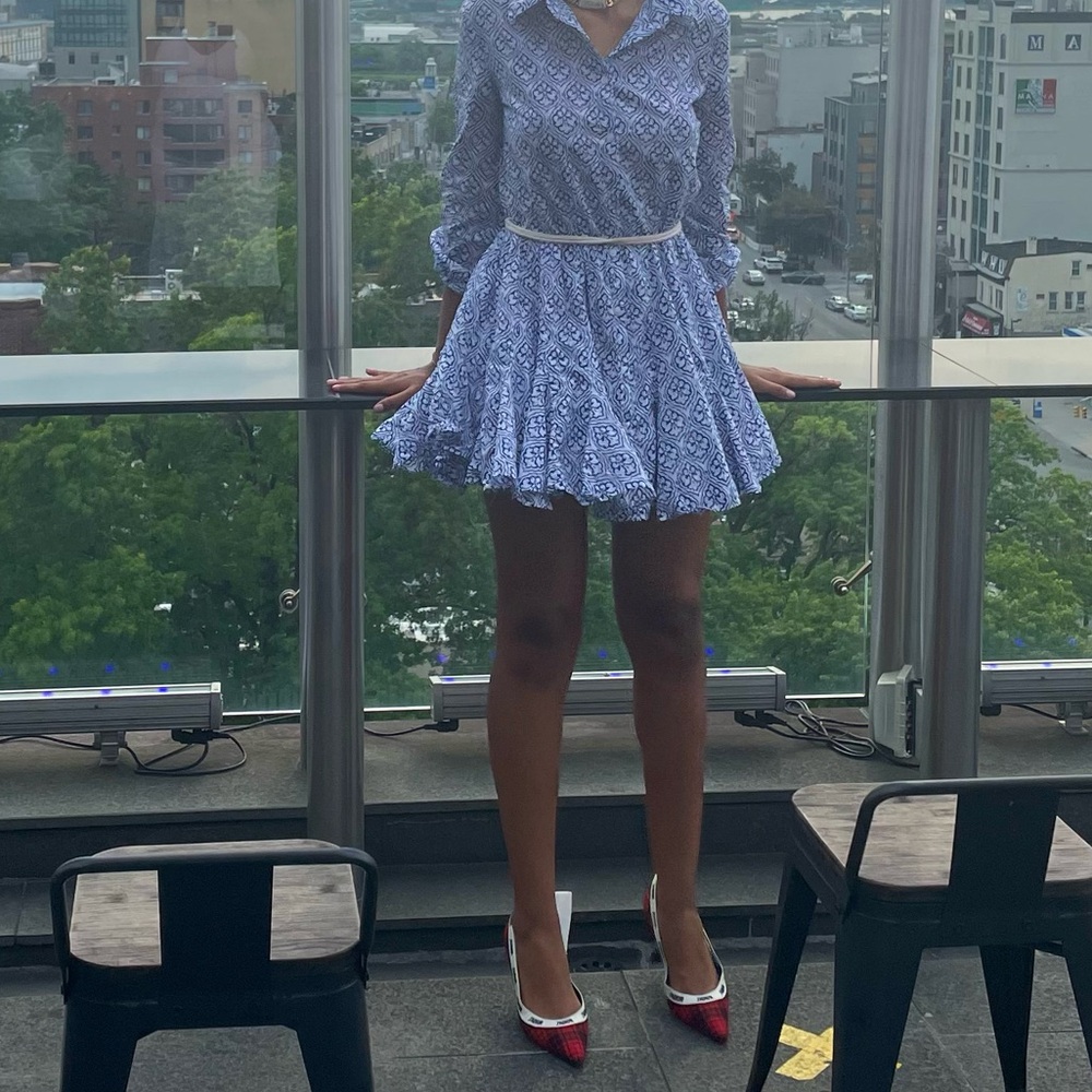 Zara Blue Patterned Dress with Belt